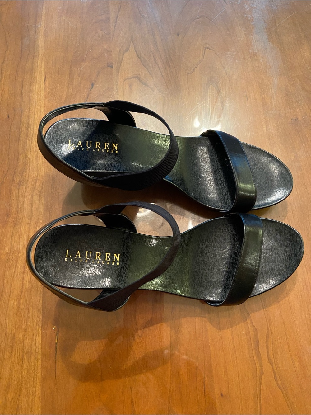 Lauren Ralph Lauren Black Leather Wedge Sandals. VERY Comfortable heels. 9.5 - Picture 5 of 5